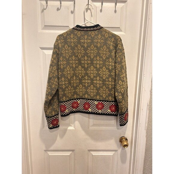 Icelandic Design Wool Sweater Womens Large Bomber Jacket Green Lined Nordic - Picture 6 of 10